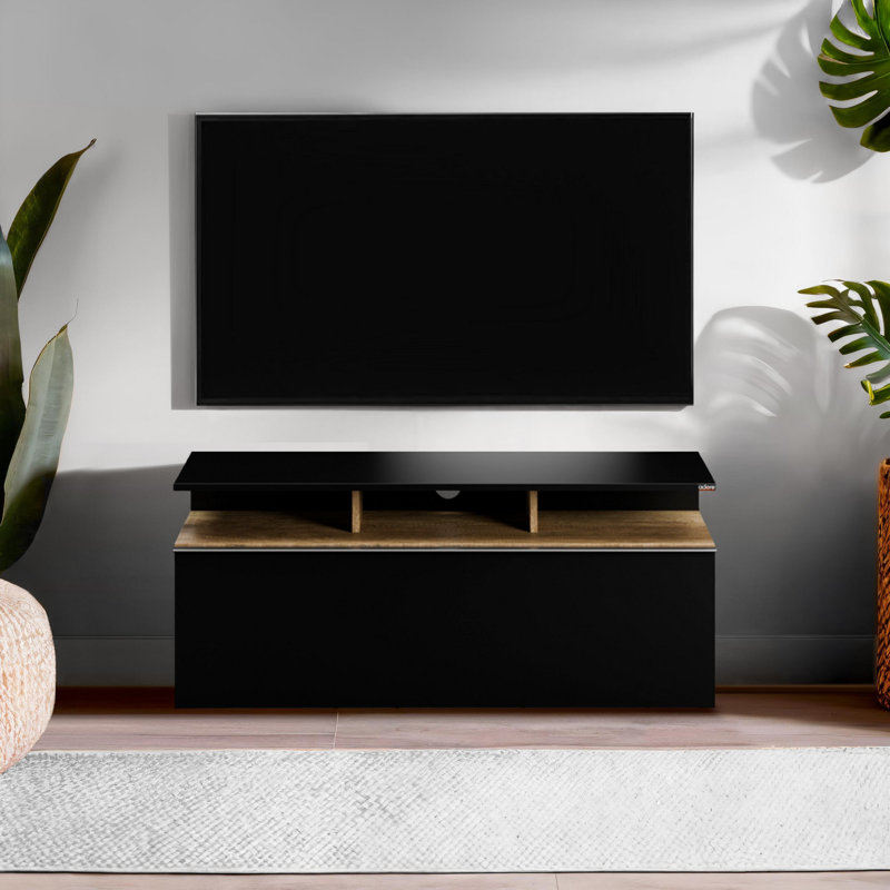 Modern TV Stand with Wall-Mount Option, 46.1 x 18.9 x 15.7 inches | 100% Melamine Coated Particle Board in Black & Walnut | Numerous Shelves for Storage, Stylish Design for Living Room & Entertainment Spaces