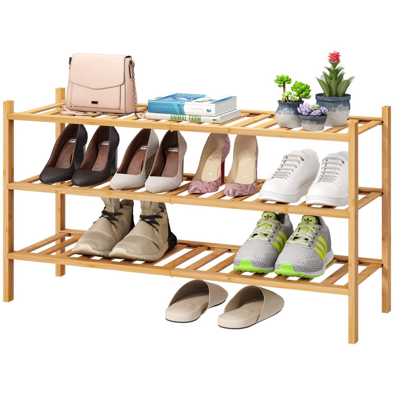 Modern 3-Tier Bamboo Shoe Rack For Bathroom, Closet, Bedroom, Living Room, Stackable & Removable Design