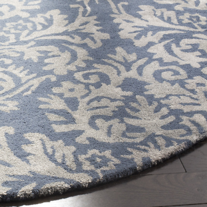 Domingues Hand Tufted Wool/Viscose/Cotton Rug in Navy/Gray, Round 5'