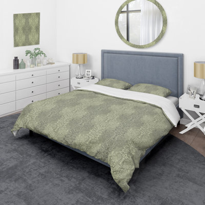Damas vert - ensemble de housse de couette abstrait - microfibre de polyester