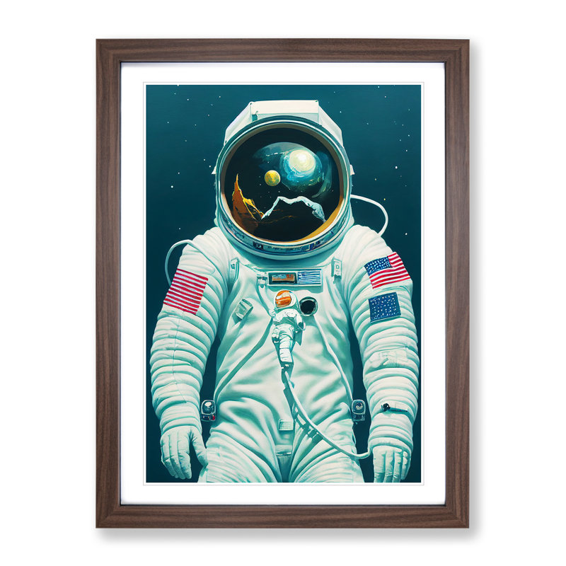 Outstanding Astronaut - Framed Print, 46cm H x 34cm W x 2cm D, Walnut