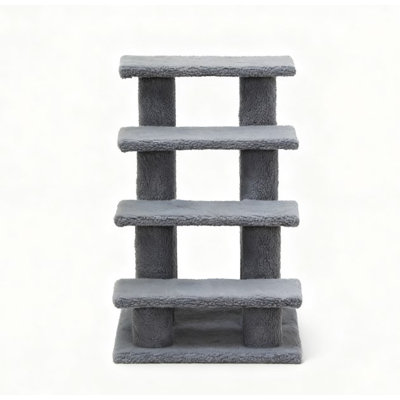 Grey Multi-Level Cat Scratching Post Pet Stairs & Climber Tower For Senior Cats, Small Pets, And Indoor Play