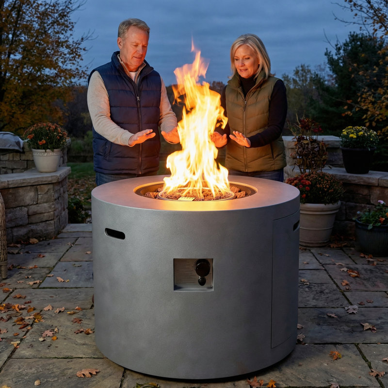 Foyer de table rond 32 po au propane, table de foyer au gaz puissante de 50 000 BTU, certifié CSA, foyer d'extérieur idéal pour les repas, les fêtes sur la terrasse, le jardin et la cour (minimalisme)