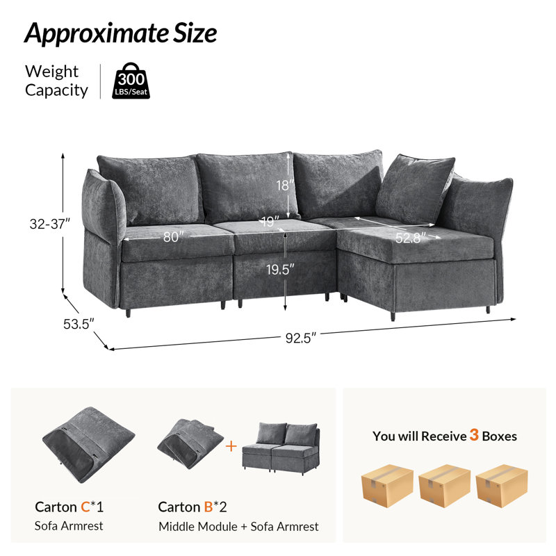 Woodring 4-Piece Upholstered Sectional, Gray