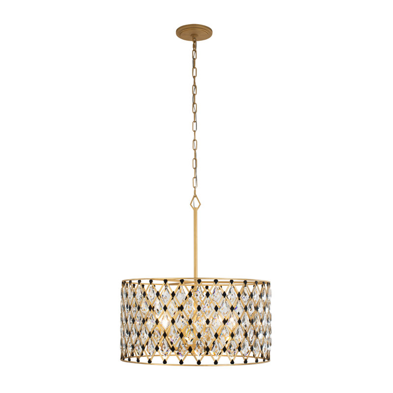 Luminaire suspendu en cristal Windsor - l 25 po - or français / noir mat, Or français / noir mat
