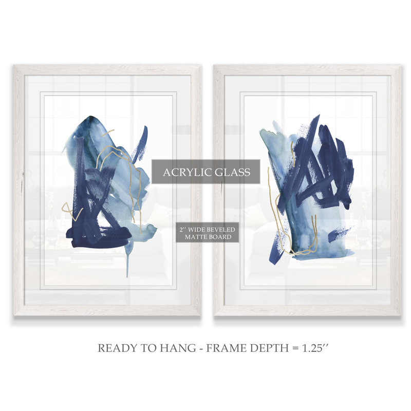 " Indigo Collide I " by Melissa Wang 2 - Pieces, 20" H x 16" W, White, Framed Print with Mat