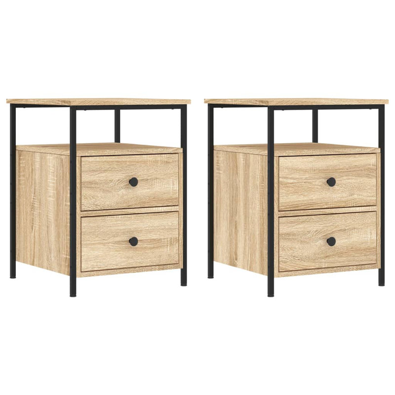 Elsinore 44cm W Iron Bedside Table, Sonoma Oak, Set of 2