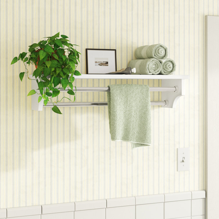 Belz 27" Wide Traditional Style Wall Mounted Bathroom Shelf With 2 Towel Rods