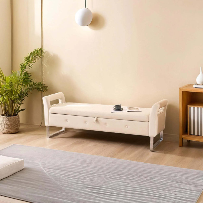 Banc de rangement capitonné l 67,89 po, Beige
