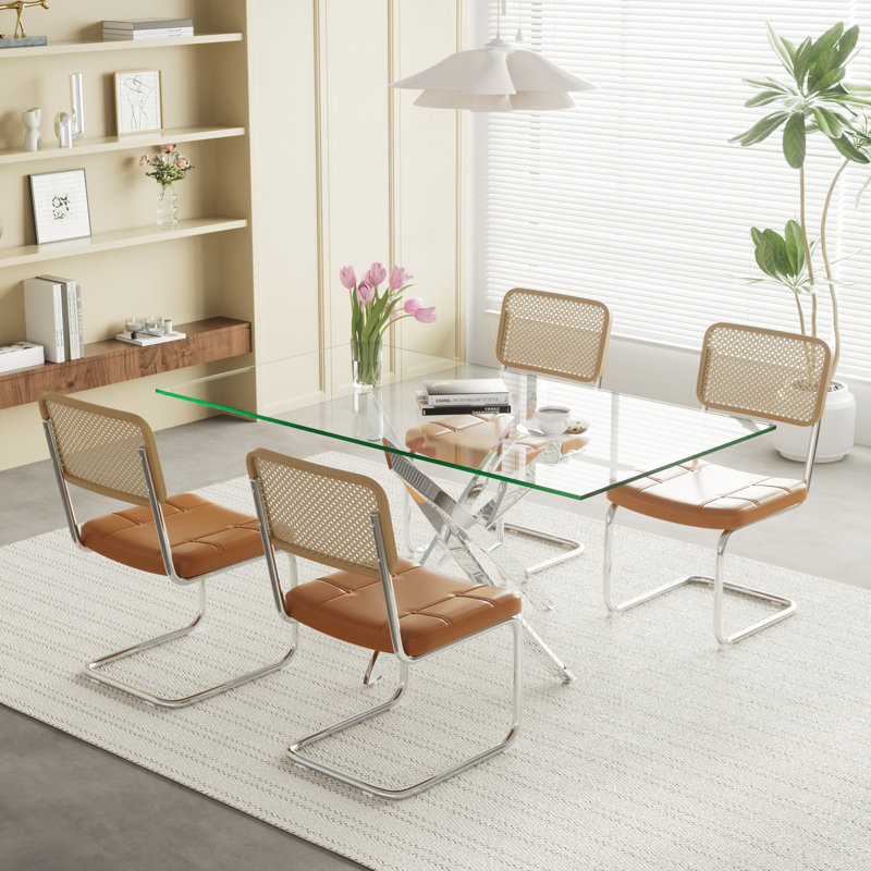 63" Glass Dining Table Set for 4-6, 5, Brown