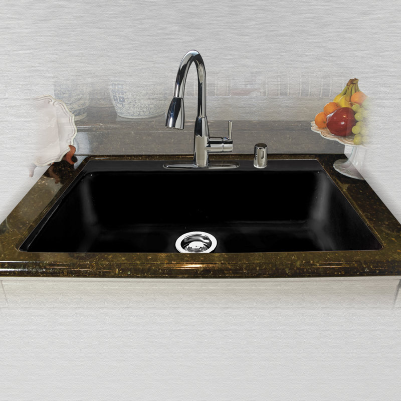 Del Ray 33'' L Undermount Single Bowl Cast Iron Kitchen Sink, Black