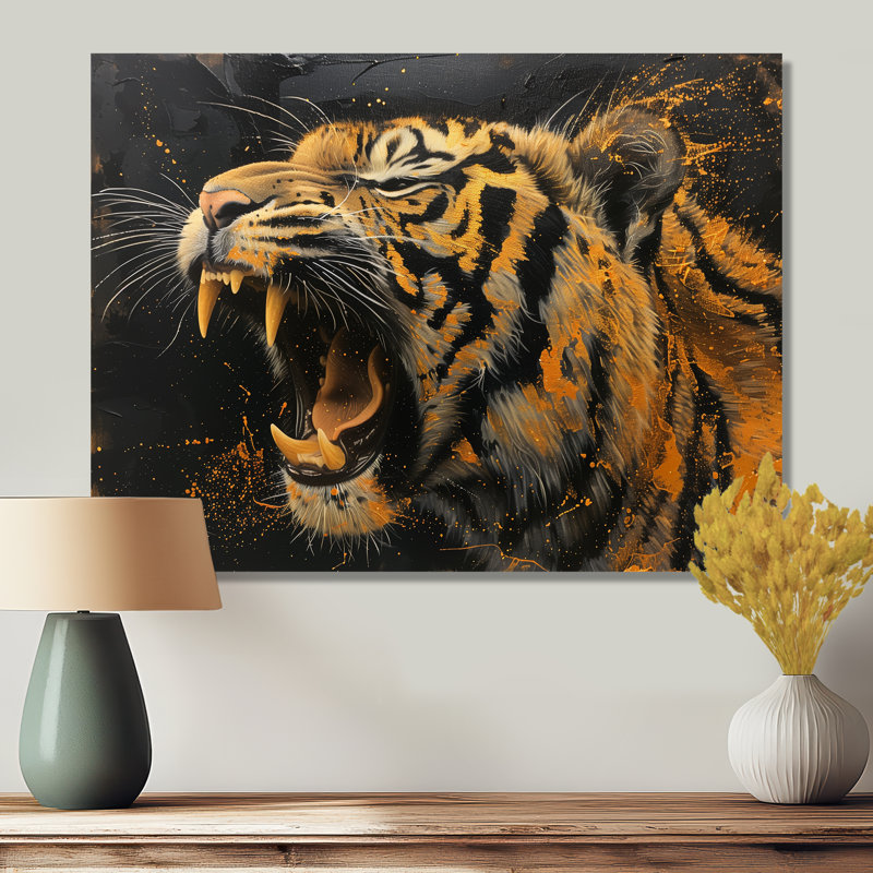 Portrait de tigre noir et doré, Cadre simple noir, H 24 po x l 32 po x P 1 po