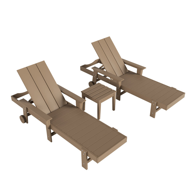 Joubert Outdoor Chaise Lounge with Table, Weathered Wood