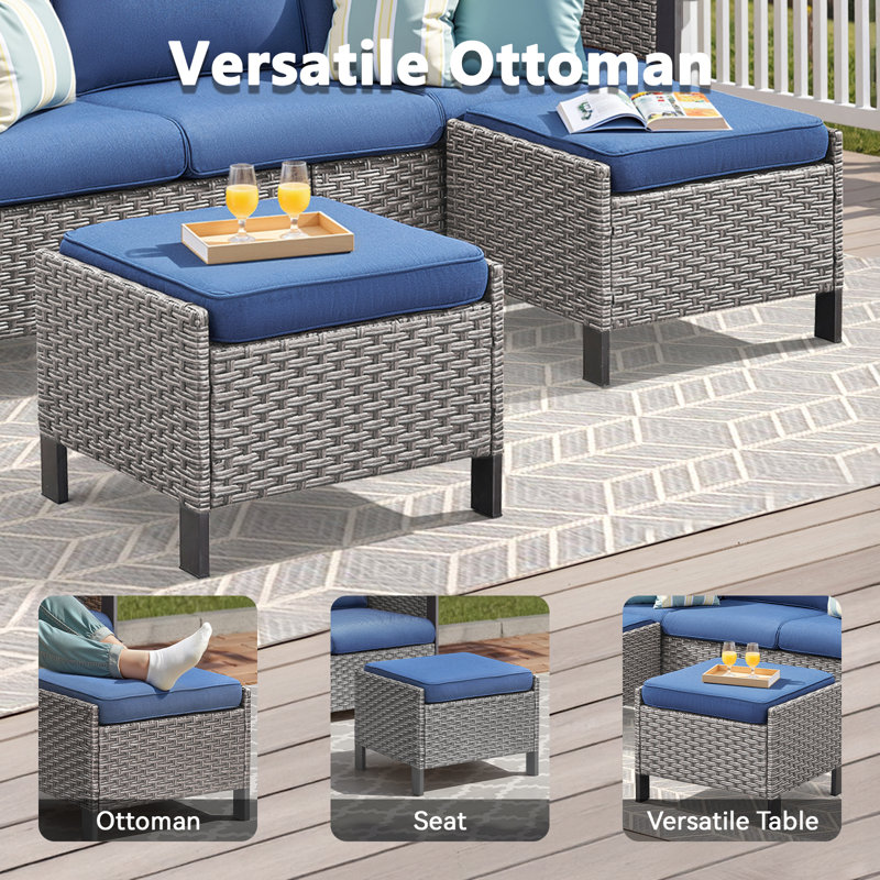 Chaises berçantes pivotantes d'extérieur en osier avec repose-pieds 4 pièces Coady, Gris, Bleu