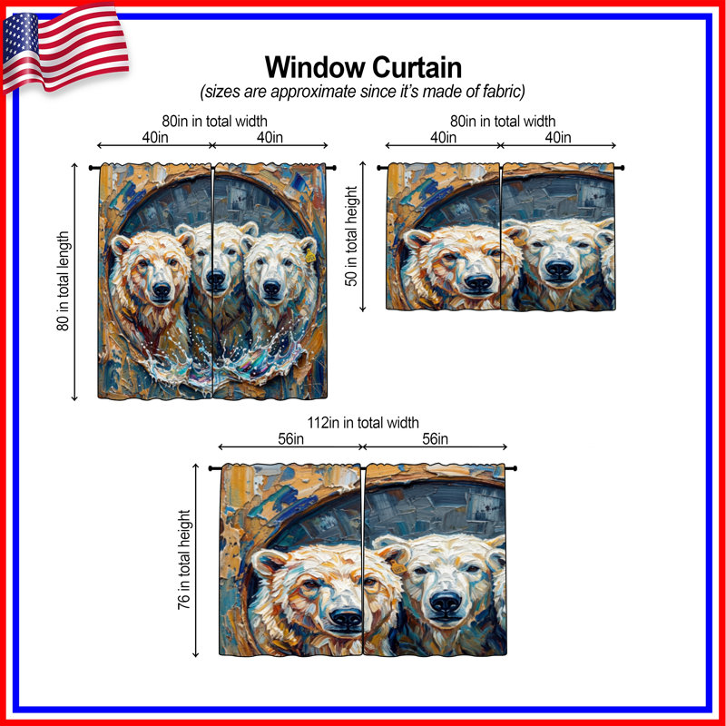 Trois ours polaires peignant des rideaux de fenêtre obscurcissant et obscurcissant - 2 panneaux, 112in x 76in - 2 panels