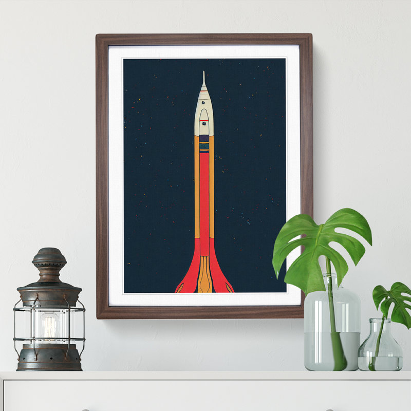 Astonishing Spaceship Rocket 1 Piece Single Picture Frame Wall Art, 34cm H x 25cm W x 2cm D, Walnut Framed