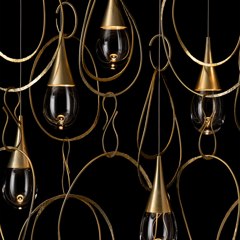 Lyric 7-Light Linear Pendant, Long, Modern Brass
