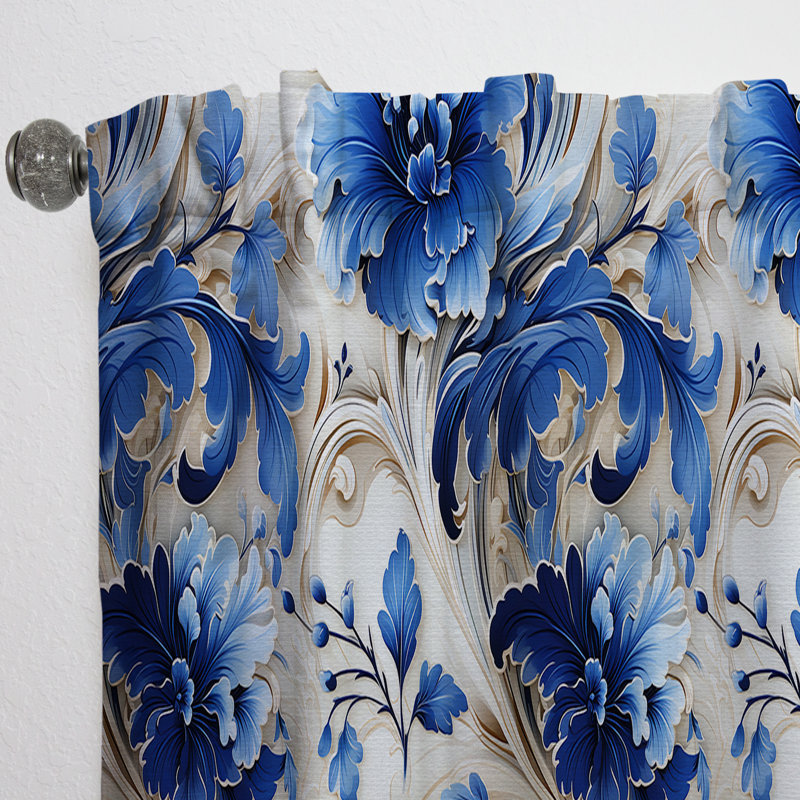 Majestic Cobalt Scrolls Victorian Motif II - Panneaux de rideaux à motif floral, L 52 po x L 120 po