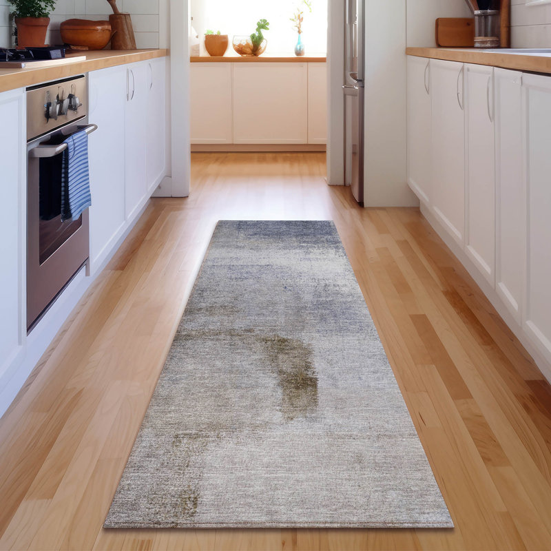 Premium Machine Washable Prisco Blue Rug, Runner 2'3" x 7'6"