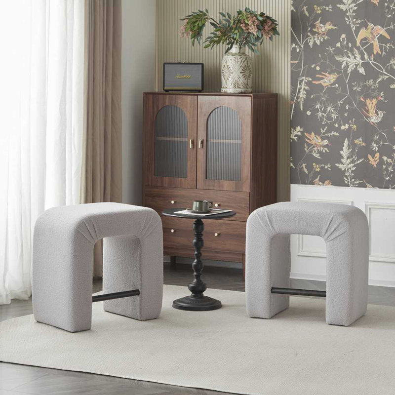 Ethal Boucle Fabric Upholstered Stools, Gray