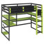 Lit mezzanine simple en bois avec bureau, support de rangement latéral, tablettes multiples et lumière RVB, vert-926264458-926264453