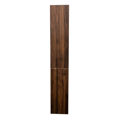 Modern Wooden 72.97" Tall Display Storage Cabinet With 3 Side Drawers And 4 Shelves For Kitchen Space, 11.57 In Width, Particle Board H Drawer 4 Shelf Salon Storage, Walnut Color, 19.66 Depth