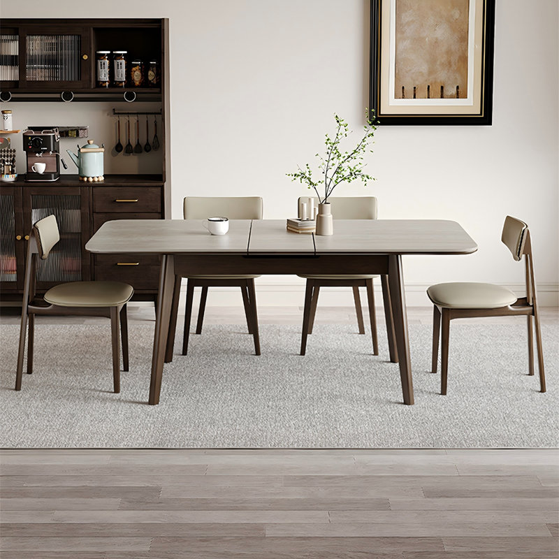 Sintered Stone Solid Wood Ash gray and brown Dining Table, 29.53"H x 43.31"L x 31.5"W