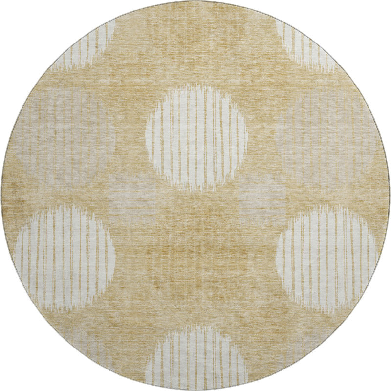 Premium Machine Washable Prisco Gold Rug, Round 8'