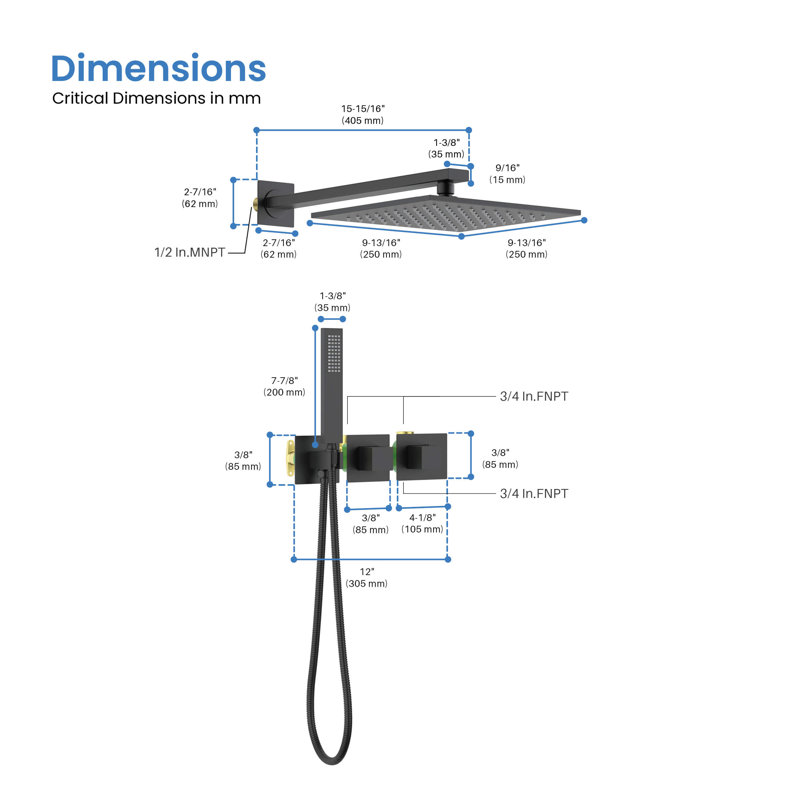 Thermostatic Complete Shower System with Rough in-Valve, Matte Black
