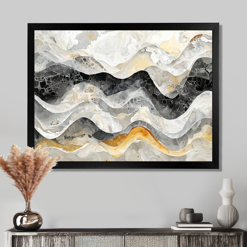 Art mural sur toile abstrait gris doré Oberwise, Noir, Cadre de photo unique, H 16 po x l 32 po
