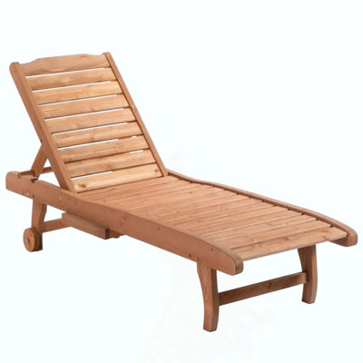 Outdoor Chaise Lounge Pool Chair, Built-In Table, Reclining Backrest For Sun Tanning/Sunbathing, Rolling Wheels