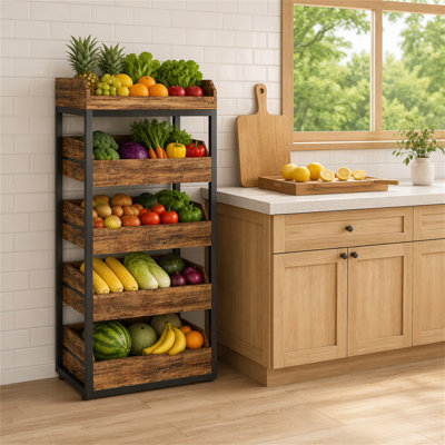 Support à panier en bois avec 5 tiroirs