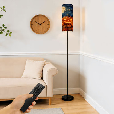 Lampe sur pied Citrouilles d'Halloween visages brillants sous les chauves-souris de la pleine lune, lampe sur pied à intensité variable avec télécommande, interrupteur au pied, ampoule, abat-jour, lampe d'angle pour le salon, la chambre à coucher, le bureau