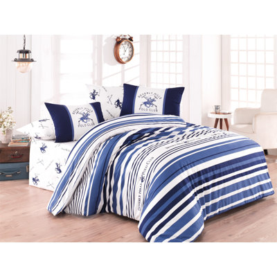 Ensemble de housse de couette 100% coton blanc / bleu