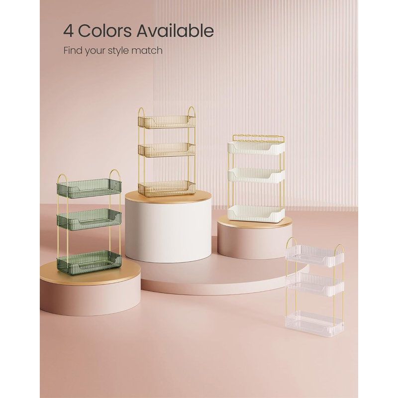 Organisateur de maquillage à 3 niveaux avec accessoires personnalisables - Porte-bijoux et porte-bijoux peu encombrant pour meuble-lavabo, chambre à coucher ou salle de bain - Fabrication robuste en métal et en plastique PET