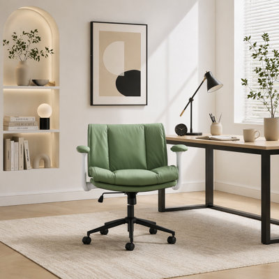 avec accoudoirs rabattables en cuir, chaise de bureau à roulettes croisées, chaise pivotante confortable avec siège large pour bureau à domicile, meuble-lavabo, chaise de bureau ergonomique réglable, VERT