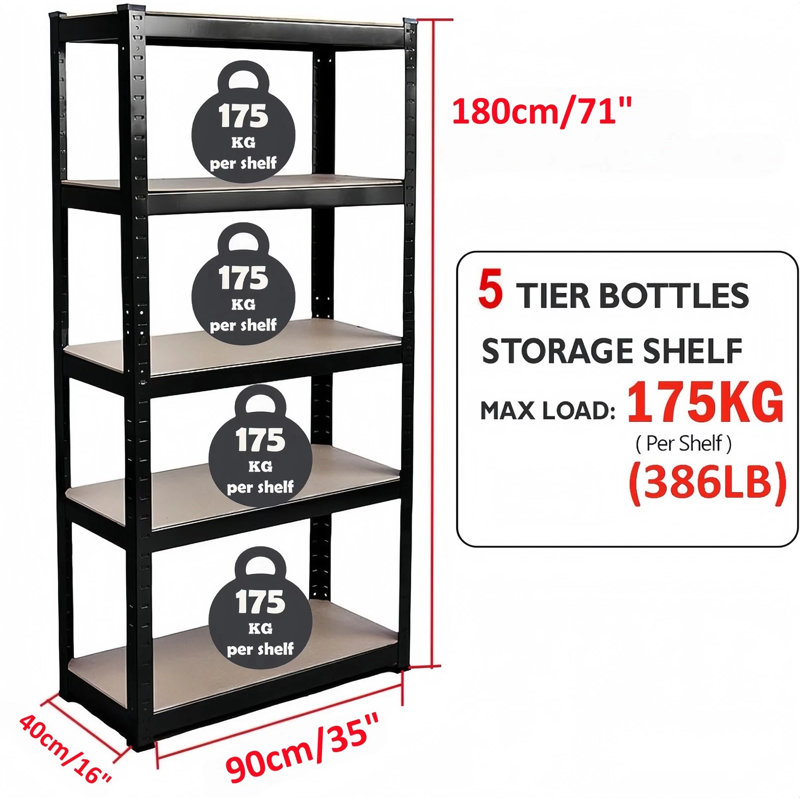 90 cm W Adjustable Height Storage Rack, Black