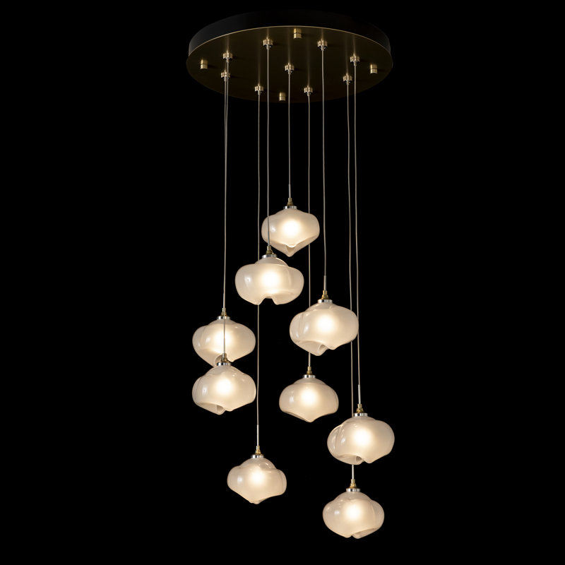 Ume 9 - Light Cluster Geometric Pendant, Frosted, Modern Brass, 10" - 80"