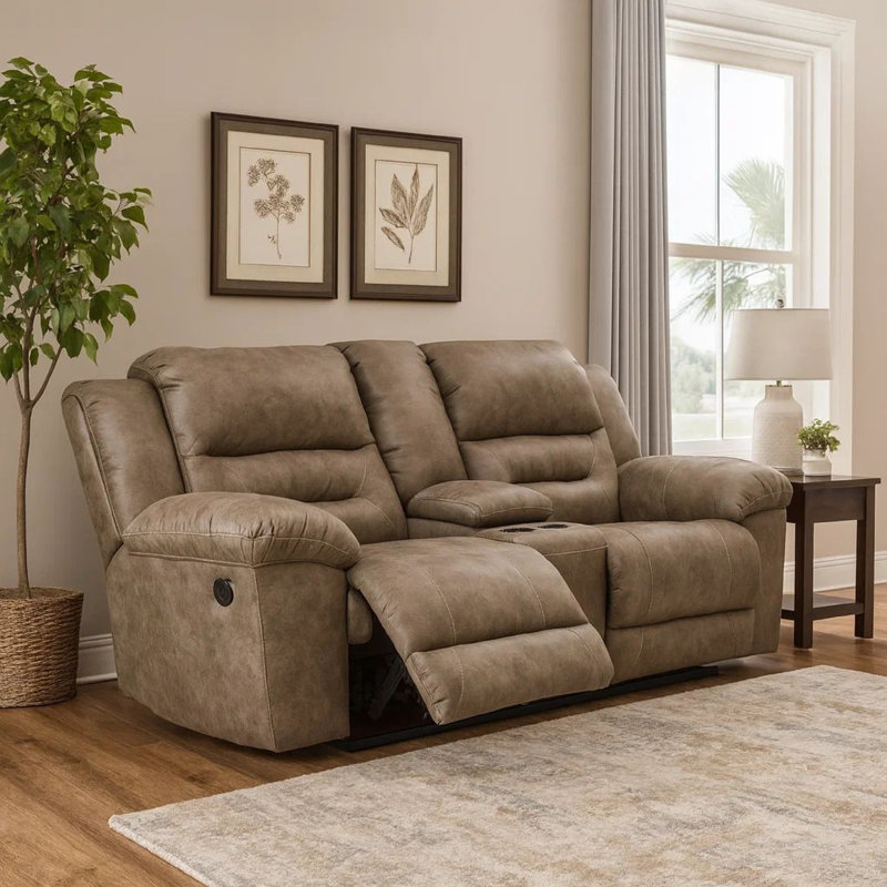 Tecoma 82'' Faux Leather Reclining Loveseat, Gray Faux Leather, Manual