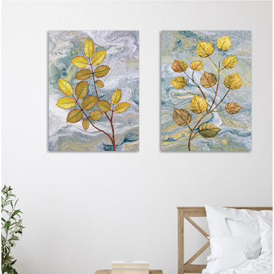 Élégantes peintures sur toile décoratives (2 pièces), 12 x 16 pouces, 60% coton / 40% polyester, cadre en bois | Superbes impressions numériques pour la décoration de salon, style d'art moderne, idée de cadeau parfaite