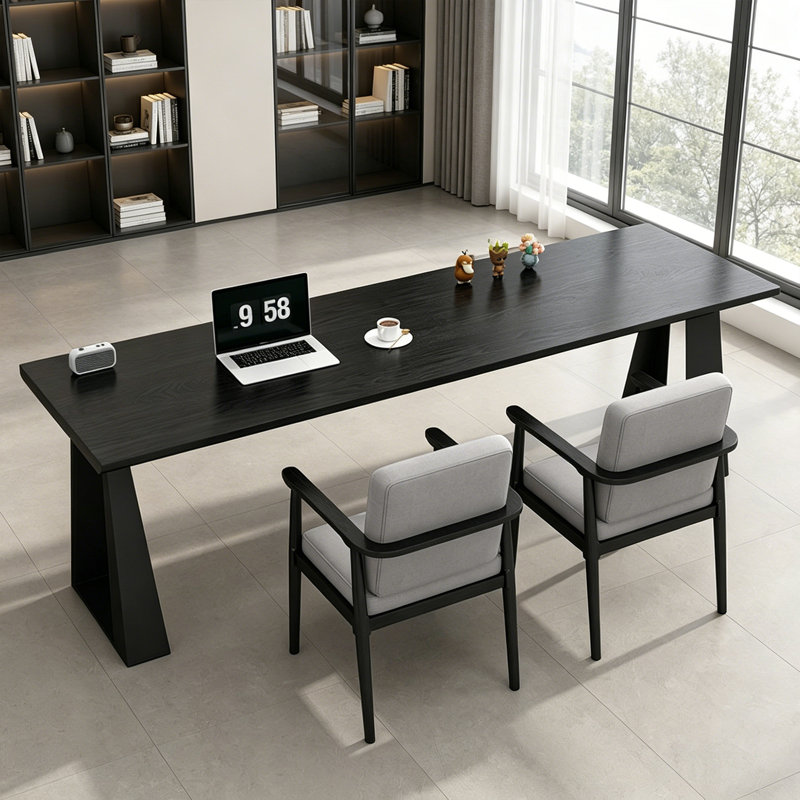 Bureaux en bois massif industriel noir avec structure en métal, H 29,52 po x l 94,48 po x P 23,62 po
