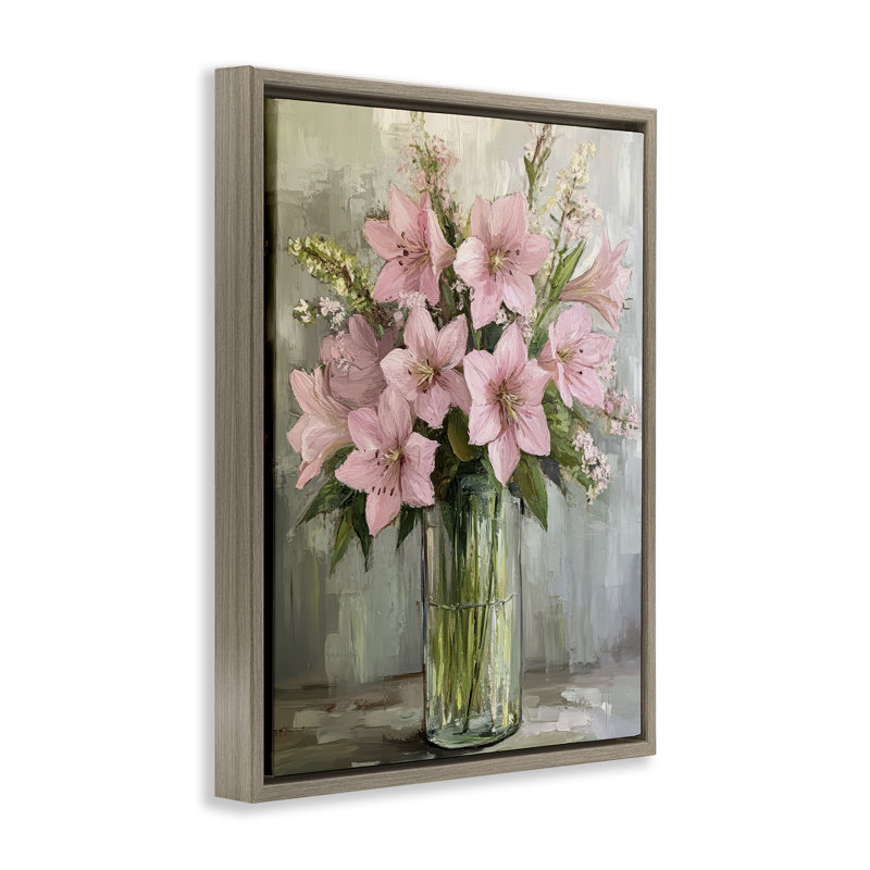Cadre flottant à fleurs roses, design par Petal Prints Design, Cadre flottant orme Montalcino, H 21 po x l 17 po