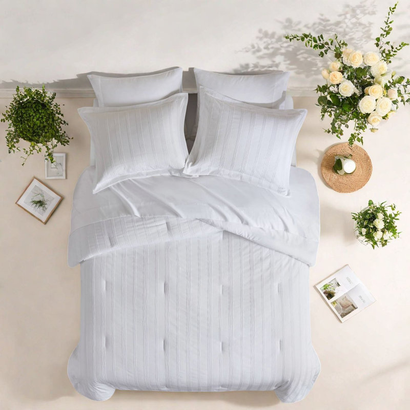 Ensemble de literie pour très grand lit élégant en polyester tissé à rayures douces 7 pièces, parfait pour les chambres à coucher modernes