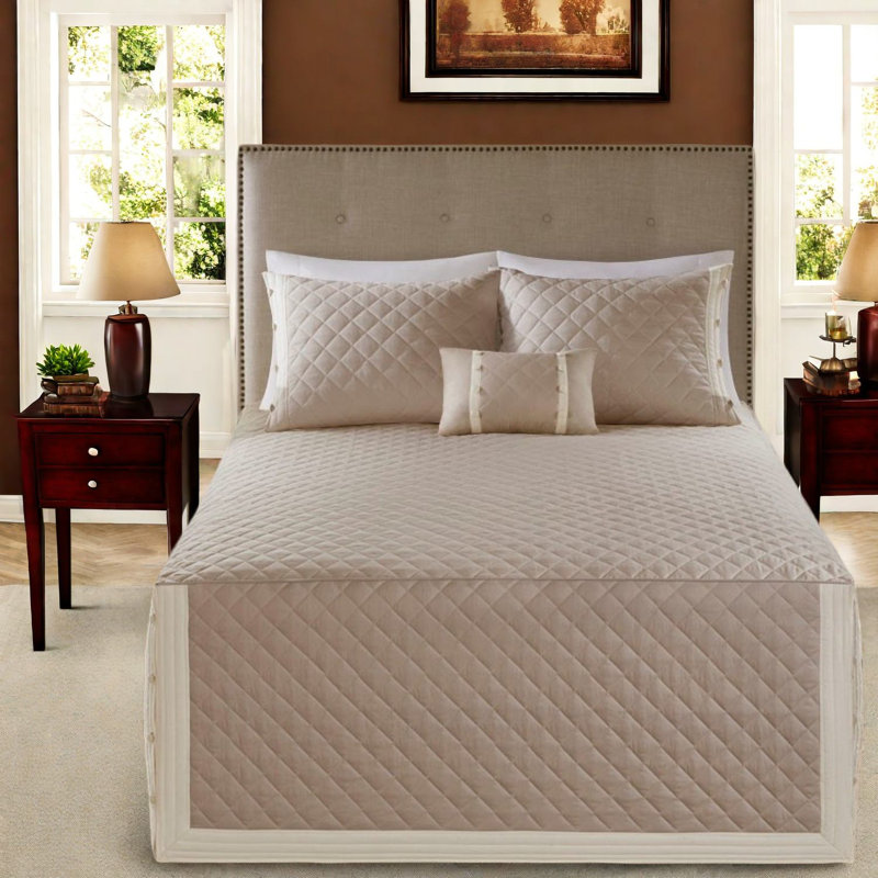 Luxury Reversible Cotton Bedding Sets, Khaki Queen With Decorative Pillow