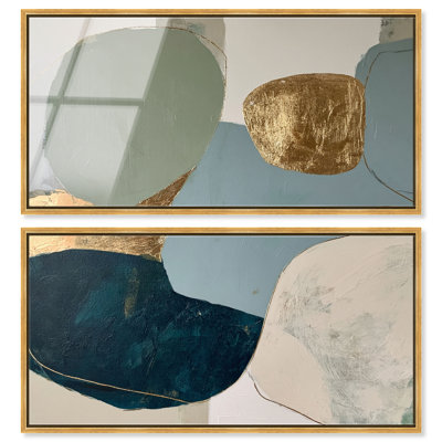 Ensemble de décoration murale Soft Shimmer III, impression acrylique encadrée, grand format, par Art Remedy, cadre doré, 46 x 23