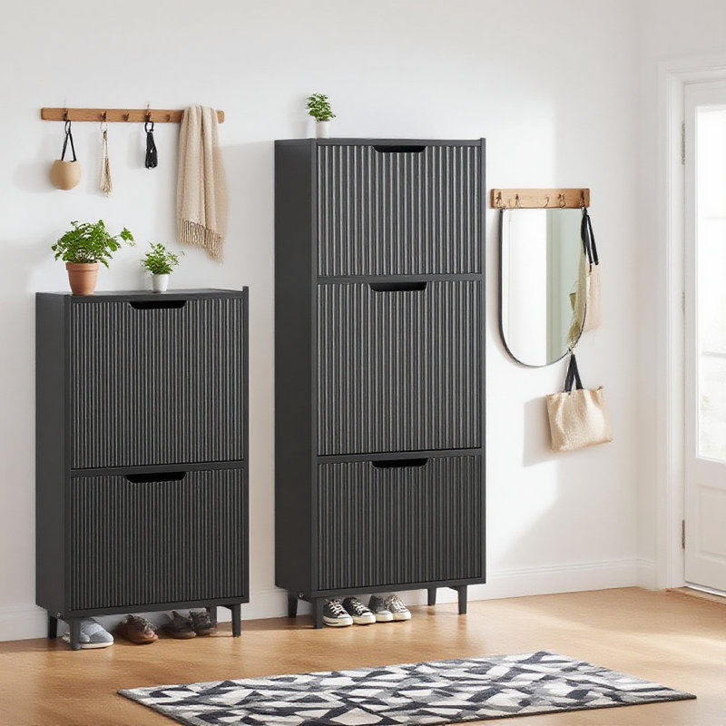 8 Pair Flip Down Shoe Storage, Black