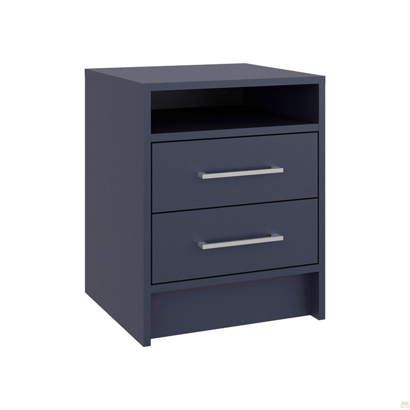 Eter Nightstand With Two Drawers And One Open Storage Shelf, Modern Bedroom Storage