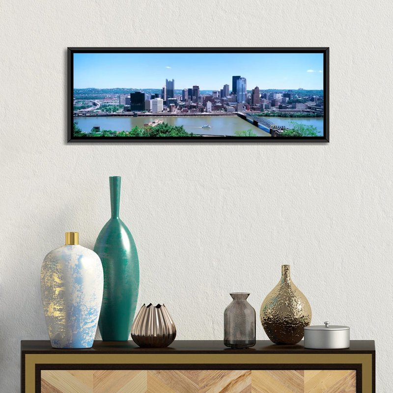 Bâtiments au bord de l'eau, rivière Monongahela, Pittsburgh, Pennsylvanie, États-Unis - impression panoramique sur toile tendue