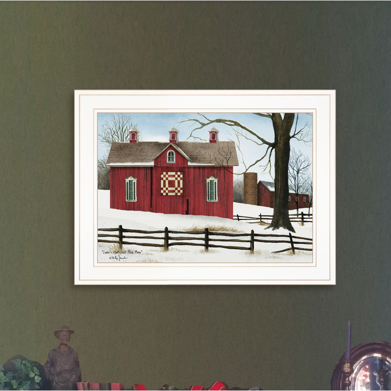 " Lovers Knot Quilt Block Barn ", White Framed, 15" H x 19" W x 1" D