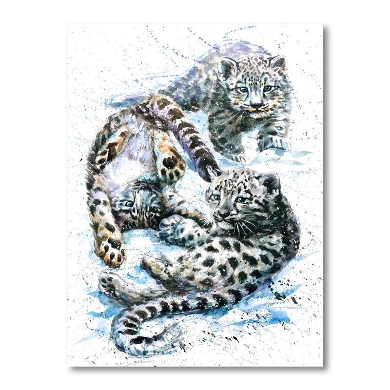 Petits léopards des neiges - Peinture, H 12 po x l 8 po x P 1 po, Toile tendue